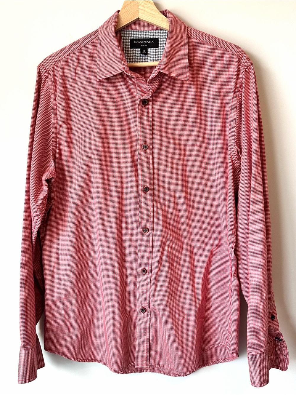 Banana Republic Factory Men's Slim Fit Red Micro-Check Button-Down Shirt
